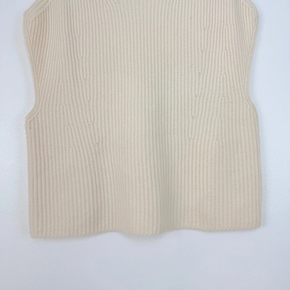 Banana Republic Oversized Sweater Vest M/L Cream Mock‎ Neck Cashmere Merino Wool